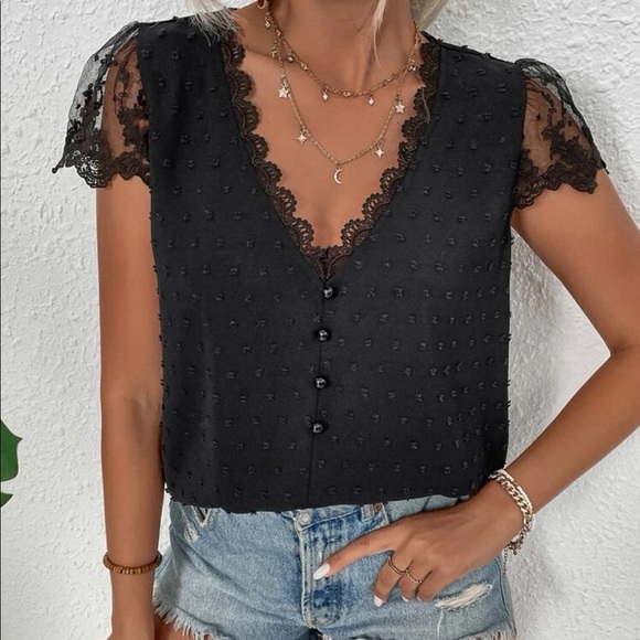 Boho black Swiss dot button detail blouse - Picture 5 of 5